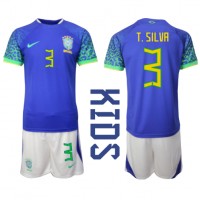 Brasilien Thiago Silva #3 Auswärts Trikotsatz Kinder WM 2022 Kurzarm (+ Kurze Hosen)